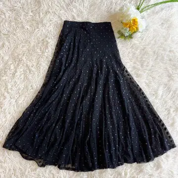 스커트 라메 시어 도트 무늬 플레어