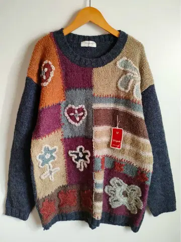 미사용 니트 스티치 니트 자수 빈티지 빈티지 그레이 스웨터