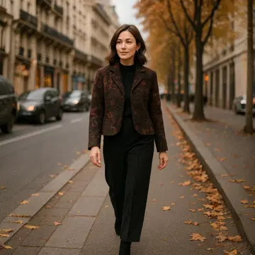 Florence Firenze 울 자켓 꽃무늬 L 사이즈 블랙