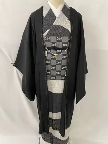 미사용 새상품 순수 실크 이중 기모노 문양 디자인 긴 겉옷