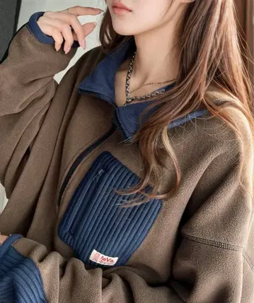 JaVa 엘보 패치 하프 지퍼 플리스 오버 사이즈 풀오버