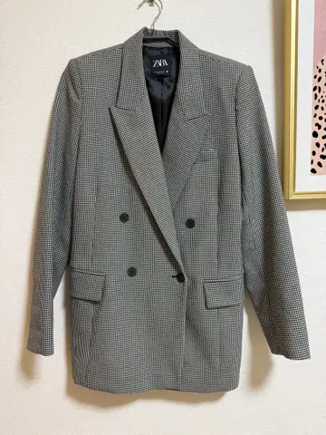 ZARA 체크 무늬 더블 브레스트 자켓