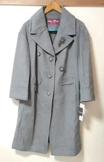 Super Beauty 그레이 롱 코트 비쥬 부착