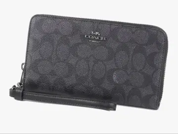 C4452 PVC 가죽 장지갑 차콜 x 블랙