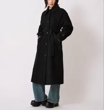 연휴 한정판/12월 처분 [거의 미사용] ru 롱 코트 블랙