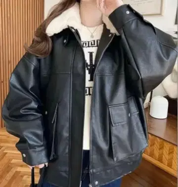 moment+ 퍼 부착 인조 가죽 블루종 M