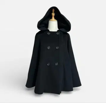 언타이틀 후드 부착 판초 코트 블랙 더블 M