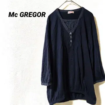 3780K 맥레거 도트 무늬 7부 소매 튜닉 L 티셔츠 블랙 네이비 컬러