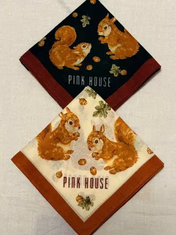 핑크하우스 다람쥐 pt 손수건 2개 세트 블랙&아이보리