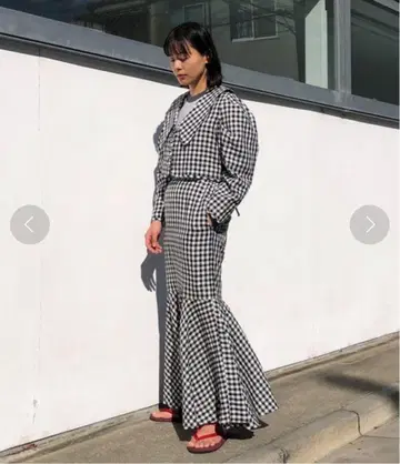 HOLIDAY / GINGHAM CHECK LINEN LONG SKIRT