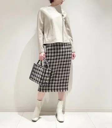 루니 LOUNIE 체크 트위드 타이트 스커트 라메 40
