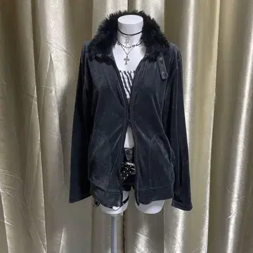 벨로아 자켓 인조 모피 시크 스타일 다크 y2k