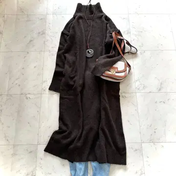 새상품급 뷰티&유스 니트 원피스 브라운 울 혼방 프리