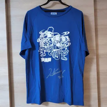 사인 포함 그래픽 T셔츠 파랑