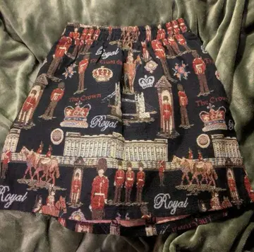 로얄 프린트 미디 스커트 병정 영국 고블랑 말