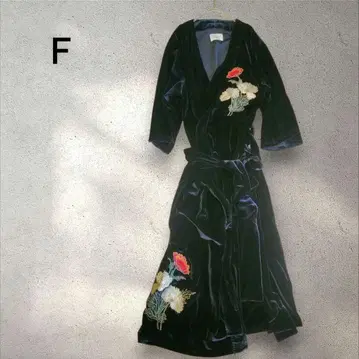 AMATERAS 아마테라스 네이비 꽃무늬 기모노 로브 F 벨벳