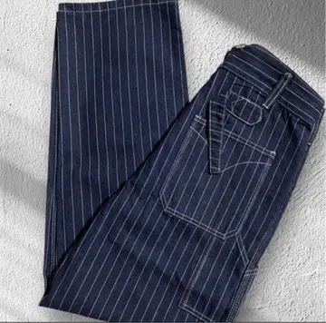 스트라이프 패턴 다크 데님 워크 팬츠