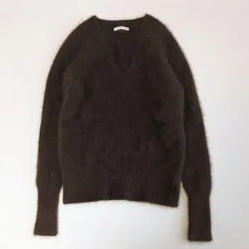 새상품급 Plage 퍼 V넥 니트 풀오버 다크 브라운
