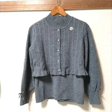 Super Beauty 그레이 비쥬 니트 볼레로 앙상블