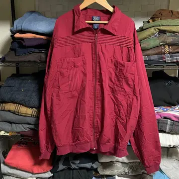 90s 존 블레어 와인 레드 집업 자켓 쿠바 셔츠 스타일