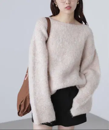 라메 믹스 부클레 골지 니트 핑크