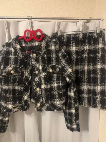 clear 트위드 체크 무늬 자켓 스커트 셋업