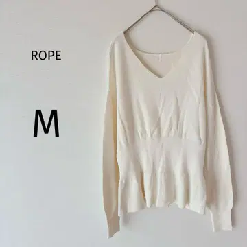 [ 새상품급 ] 로페 페플럼 니트 풀오버 V넥 리본 화이트 M
