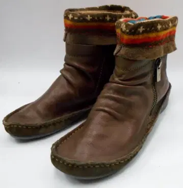 천연 가죽 접이식 캐주얼 숏부츠 다크 브라운 24.0cm