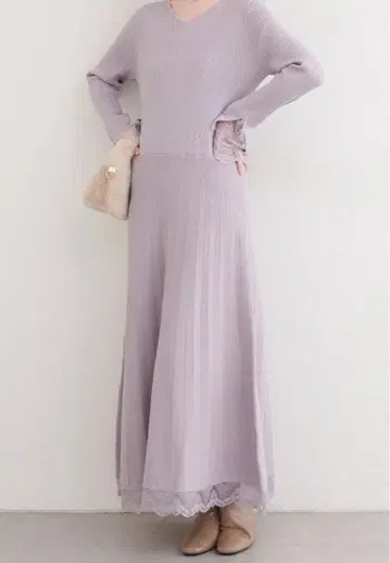 내추럴 꾸뛰르 소매 레이스 니트 원피스