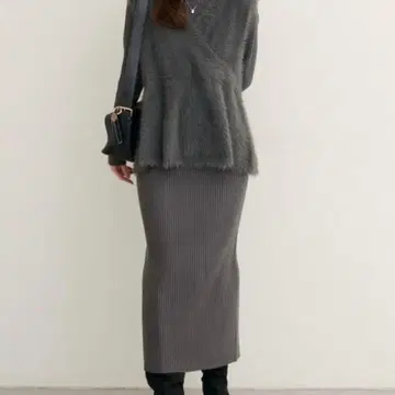 페더 페플럼 베스트 + 리브 타이트 원피스 SET L 사이즈