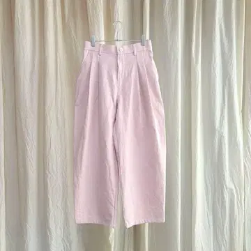 턱 팬츠 핑크 지퍼 여밈 면 린넨 내추럴