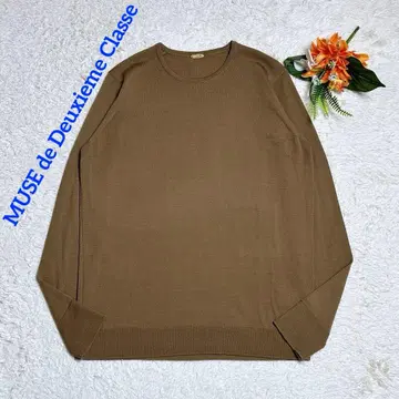 새상품급/뮤즈 울 니트 크루넥 얇은 소재 긴팔 브라운