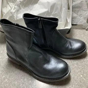 블루 실버 가죽 부츠 지퍼 포함 중간 굽