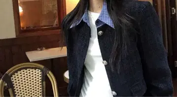 네이비 트위드 테일러드 자켓