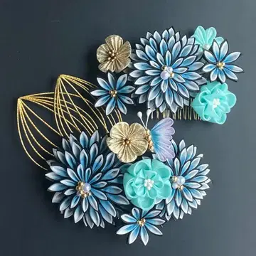 쓰마미자이쿠 성인식 머리 장식 푸른색 흐림