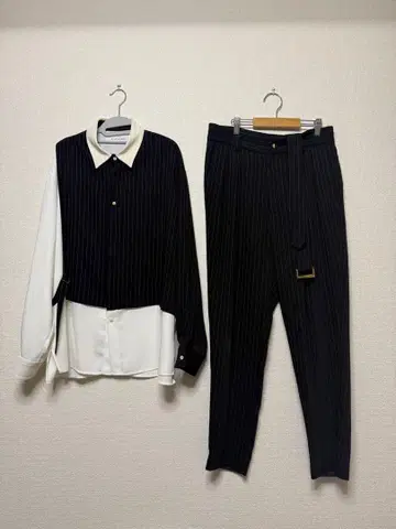 CULLNI 22SS 스트라이프 셔츠 슬랙스 블랙 셋업