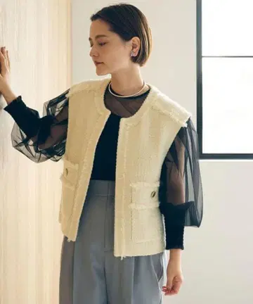 새상품급 그린 라벨 릴랙싱 트위드 베스트 아이보리