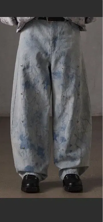 마블 무늬 와이드 데님 팬츠