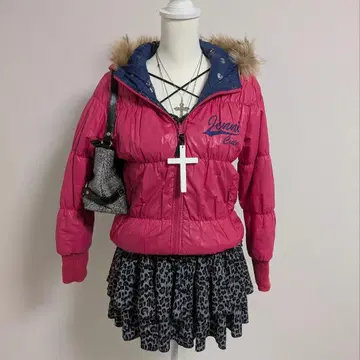 헤이세이 갸루 y2k 퍼 다운 자켓 광택 그런지 헤이세이 여자아이 핑크