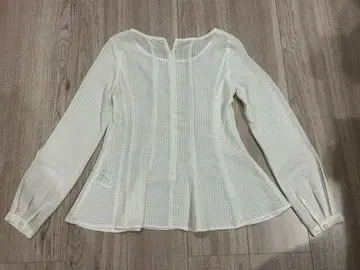 화이트 체크 무늬 메쉬 긴팔 셔츠