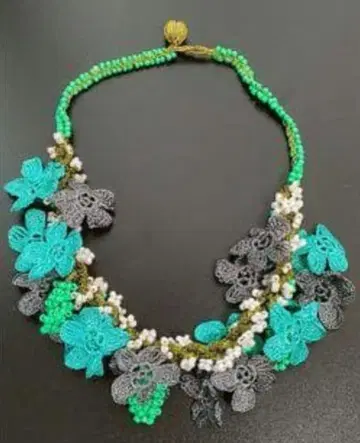 o30 터키 오야 자수 목걸이 에메랄드 그린 그레이