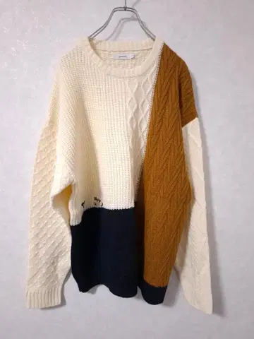 graniph 조이풀캣츠 패치워크 니트 L 고양이 자수 삼색 고양이 배색