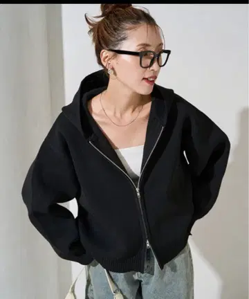 FREAK'S STORE 블랙 경량 니트 집업 후드티