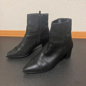 fitfit 힐 부츠 사이드 지퍼 아몬드 토 천연 가죽/주름 가죽