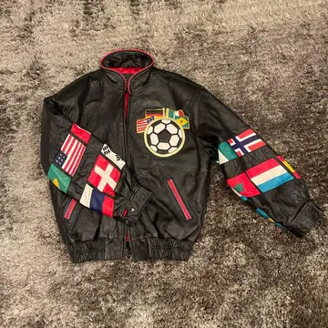 축구공 자수 가죽 자켓