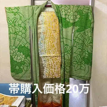 그린 컬러 후리소데 총 시보리 그린 오비 골드