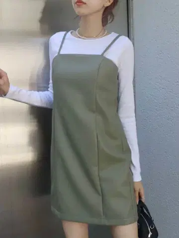 EVRIS 에브리리스 레더라이크 미니 원피스