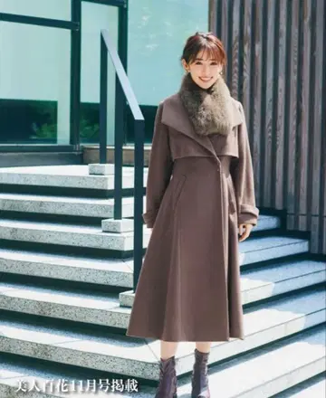 노엘라 백 플리츠 울 트렌치코트 브라운