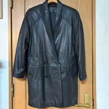 블랙 가죽 더블 브레스트 자켓