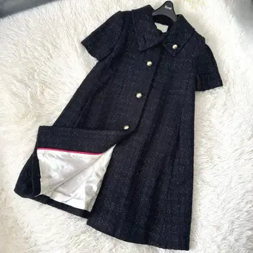 2Way 케이트 스페이드 울 라메 트위드 코트 2 롱 골드 버튼 블랙